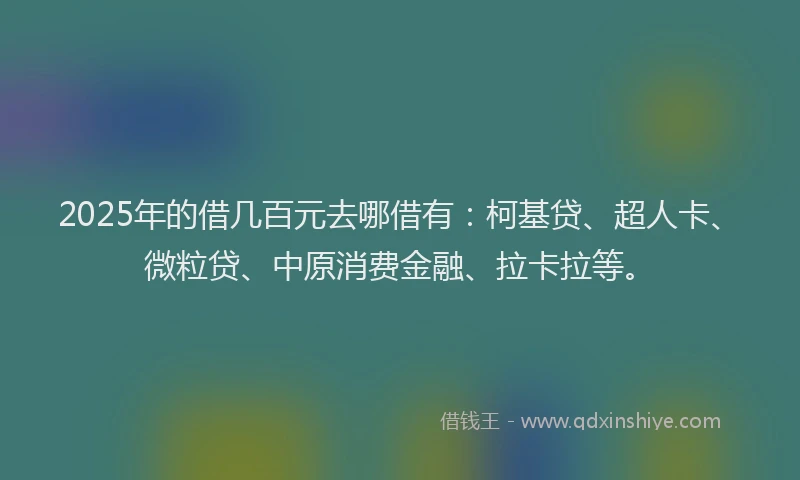 2025年的借几百元去哪借有：柯基贷、超人卡、微粒贷、中原消费金融、拉卡拉等。