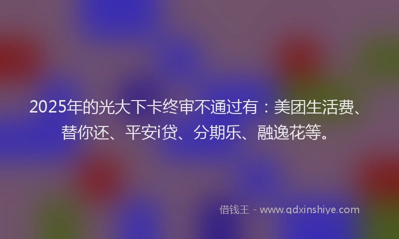 2025年的光大下卡终审不通过有：美团生活费、替你还、平安i贷、分期乐、融逸花等。