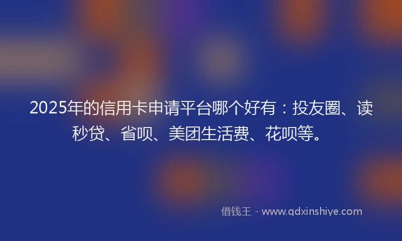 2025年的信用卡申请平台哪个好有：投友圈、读秒贷、省呗、美团生活费、花呗等。