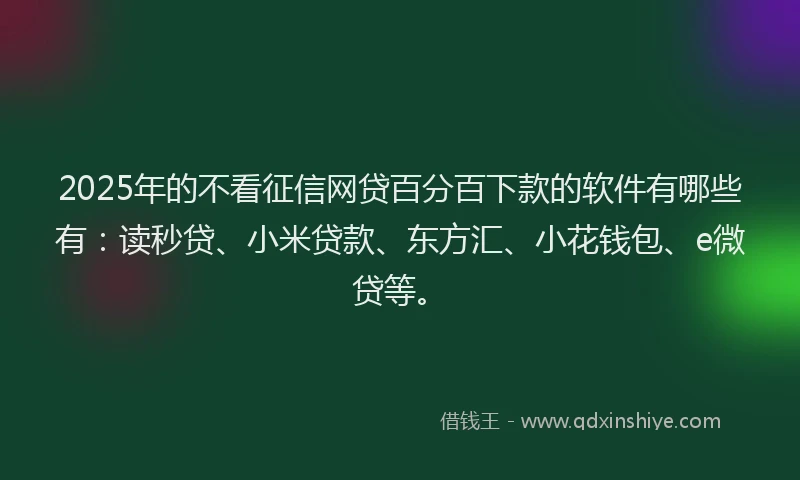 2025年的不看征信网贷百分百下款的软件有哪些有：读秒贷、小米贷款、东方汇、小花钱包、e微贷等。
