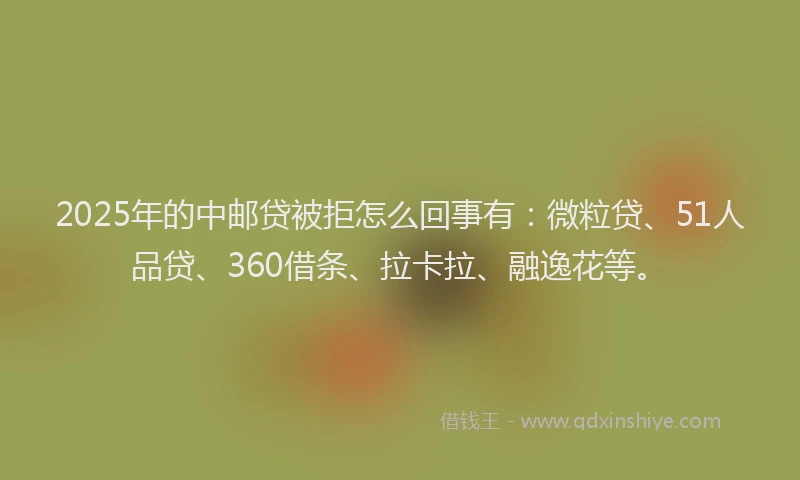 2025年的中邮贷被拒怎么回事有：微粒贷、51人品贷、360借条、拉卡拉、融逸花等。