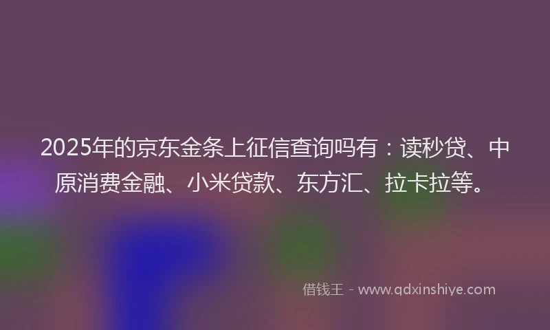 2025年的京东金条上征信查询吗有：读秒贷、中原消费金融、小米贷款、东方汇、拉卡拉等。
