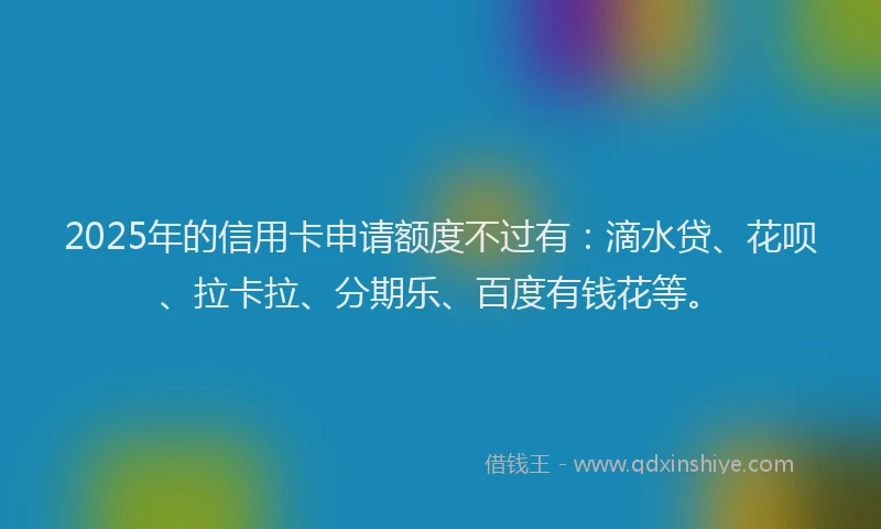 2025年的信用卡申请额度不过有：滴水贷、花呗、拉卡拉、分期乐、百度有钱花等。