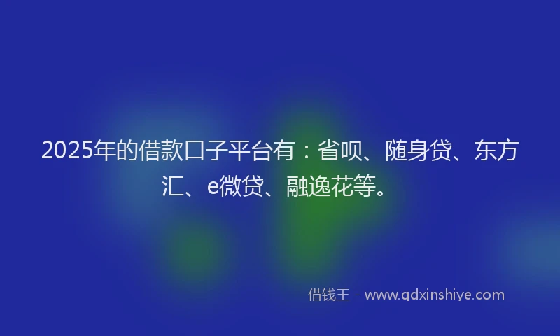 2025年的借款口子平台有：省呗、随身贷、东方汇、e微贷、融逸花等。