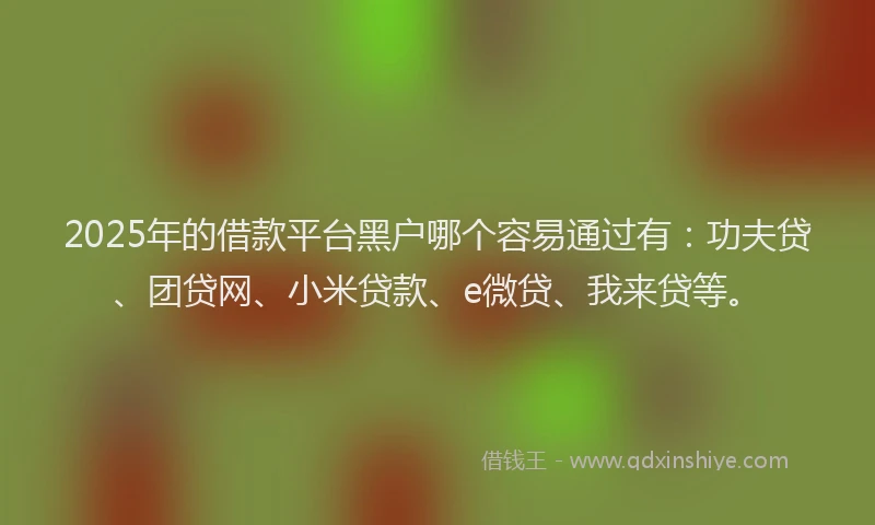 2025年的借款平台黑户哪个容易通过有：功夫贷、团贷网、小米贷款、e微贷、我来贷等。