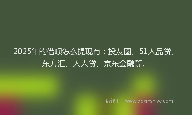 2025年的借呗怎么提现有：投友圈、51人品贷、东方汇、人人贷、京东金融等。