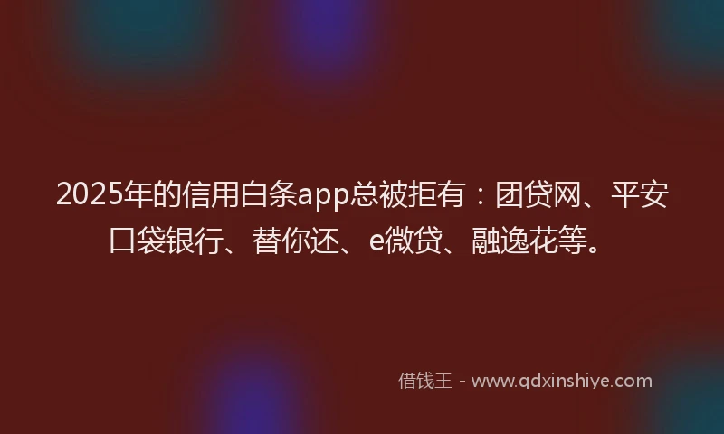2025年的信用白条app总被拒有：团贷网、平安口袋银行、替你还、e微贷、融逸花等。