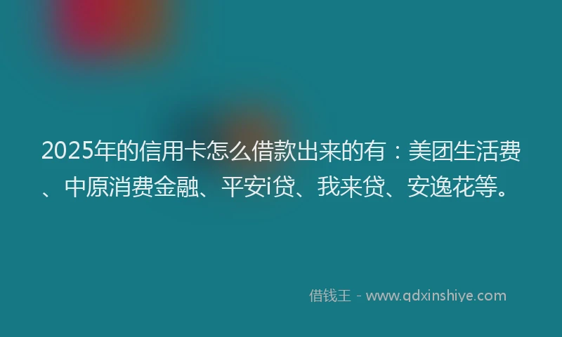 2025年的信用卡怎么借款出来的有：美团生活费、中原消费金融、平安i贷、我来贷、安逸花等。