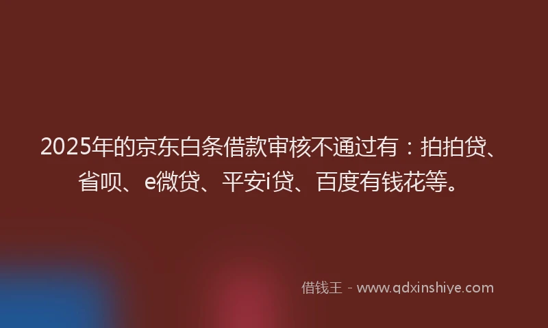 2025年的京东白条借款审核不通过有：拍拍贷、省呗、e微贷、平安i贷、百度有钱花等。