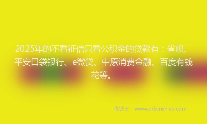 2025年的不看征信只看公积金的贷款有：省呗、平安口袋银行、e微贷、中原消费金融、百度有钱花等。