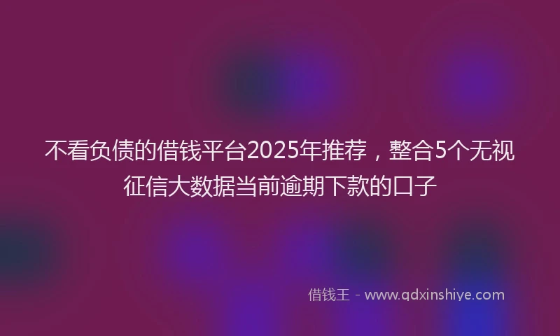 不看负债的借钱平台2025年推荐，整合5个无视征信大数据当前逾期下款的口子