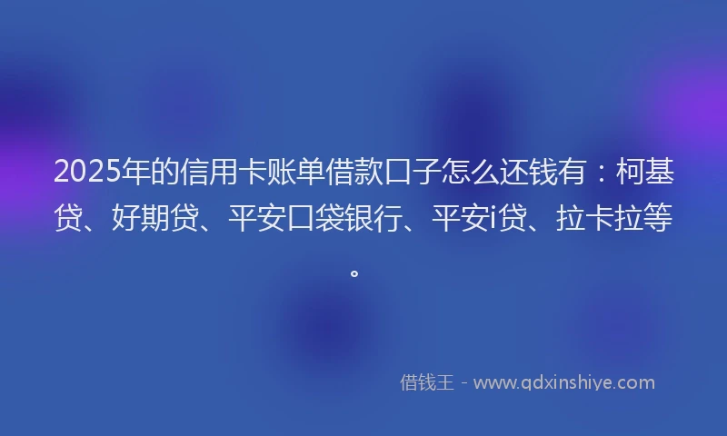 2025年的信用卡账单借款口子怎么还钱有：柯基贷、好期贷、平安口袋银行、平安i贷、拉卡拉等。