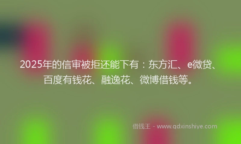2025年的信审被拒还能下有：东方汇、e微贷、百度有钱花、融逸花、微博借钱等。