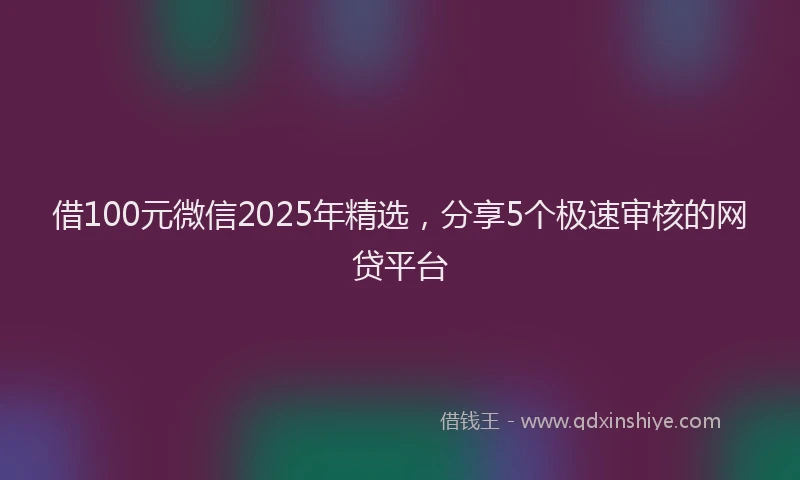 借100元微信2025年精选，分享5个极速审核的网贷平台