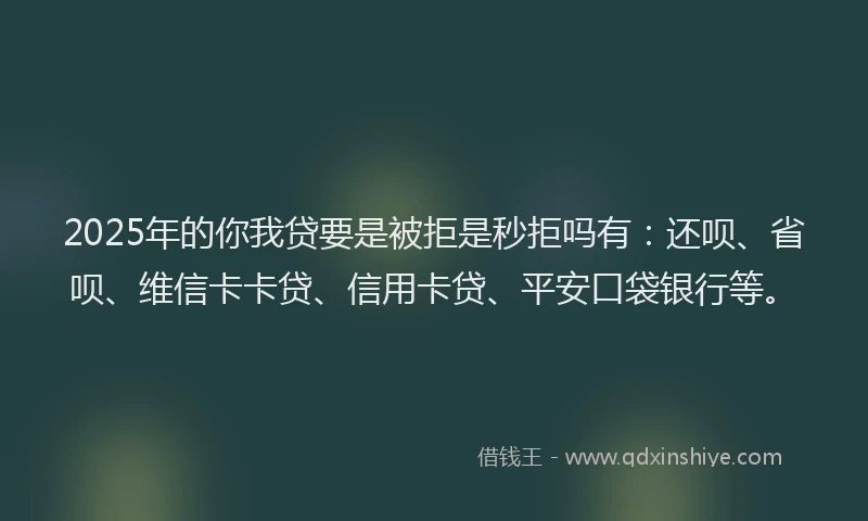 2025年的你我贷要是被拒是秒拒吗有：还呗、省呗、维信卡卡贷、信用卡贷、平安口袋银行等。