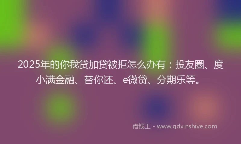 2025年的你我贷加贷被拒怎么办有：投友圈、度小满金融、替你还、e微贷、分期乐等。
