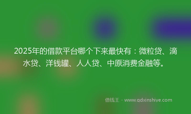 2025年的借款平台哪个下来最快有：微粒贷、滴水贷、洋钱罐、人人贷、中原消费金融等。