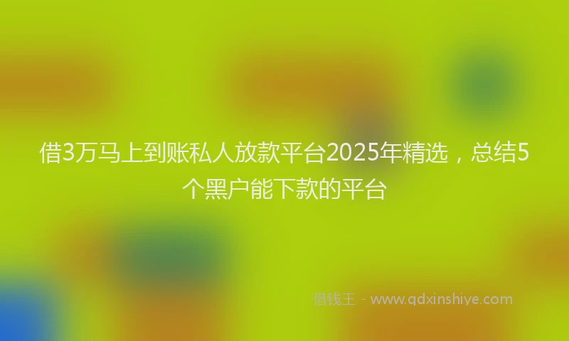 借3万马上到账私人放款平台2025年精选，总结5个黑户能下款的平台