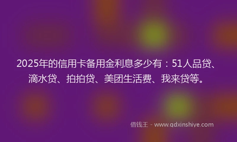 2025年的信用卡备用金利息多少有：51人品贷、滴水贷、拍拍贷、美团生活费、我来贷等。