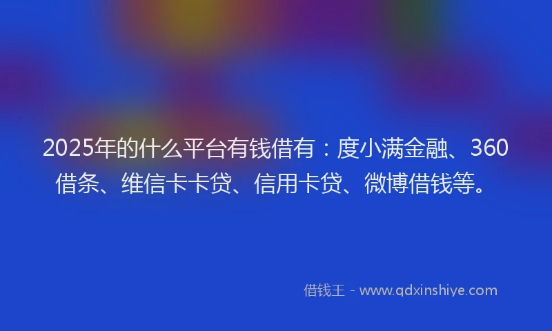 2025年的什么平台有钱借有：度小满金融、360借条、维信卡卡贷、信用卡贷、微博借钱等。