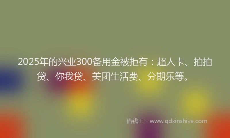 2025年的兴业300备用金被拒有：超人卡、拍拍贷、你我贷、美团生活费、分期乐等。