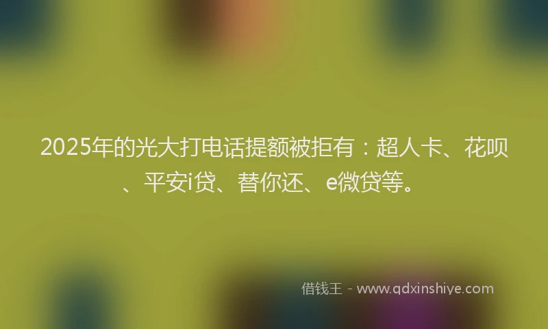 2025年的光大打电话提额被拒有：超人卡、花呗、平安i贷、替你还、e微贷等。