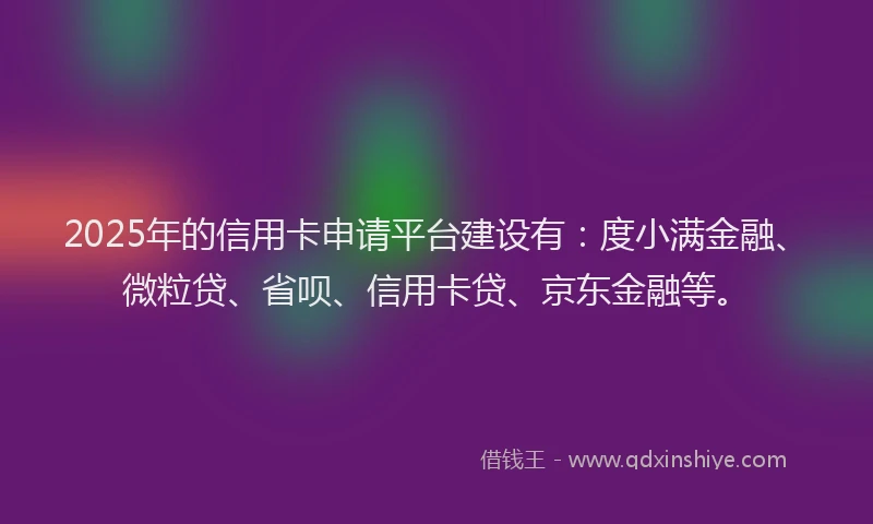 2025年的信用卡申请平台建设有：度小满金融、微粒贷、省呗、信用卡贷、京东金融等。