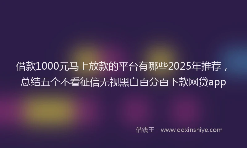 借款1000元马上放款的平台有哪些2025年推荐，总结五个不看征信无视黑白百分百下款网贷app