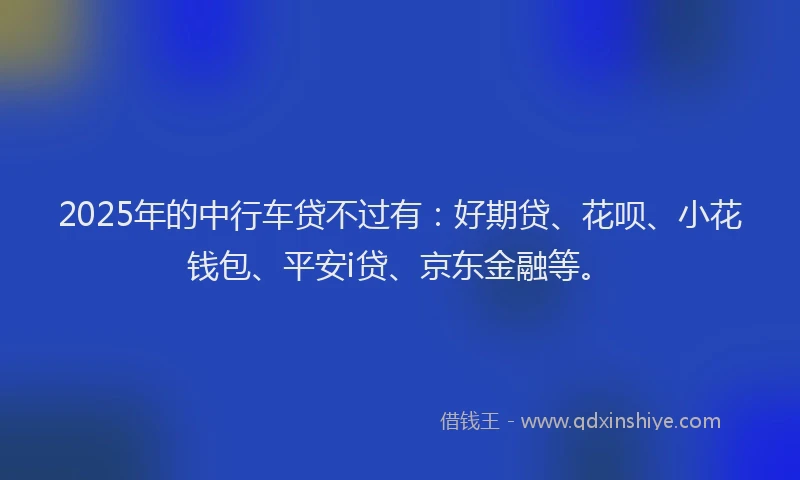 2025年的中行车贷不过有：好期贷、花呗、小花钱包、平安i贷、京东金融等。