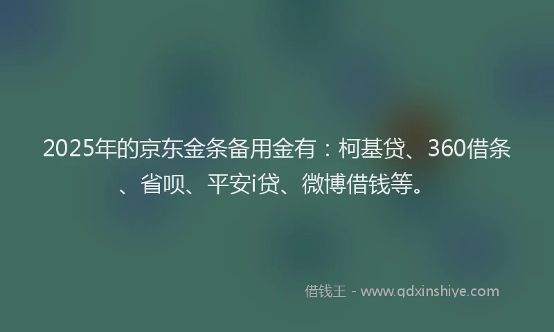 2025年的京东金条备用金有：柯基贷、360借条、省呗、平安i贷、微博借钱等。