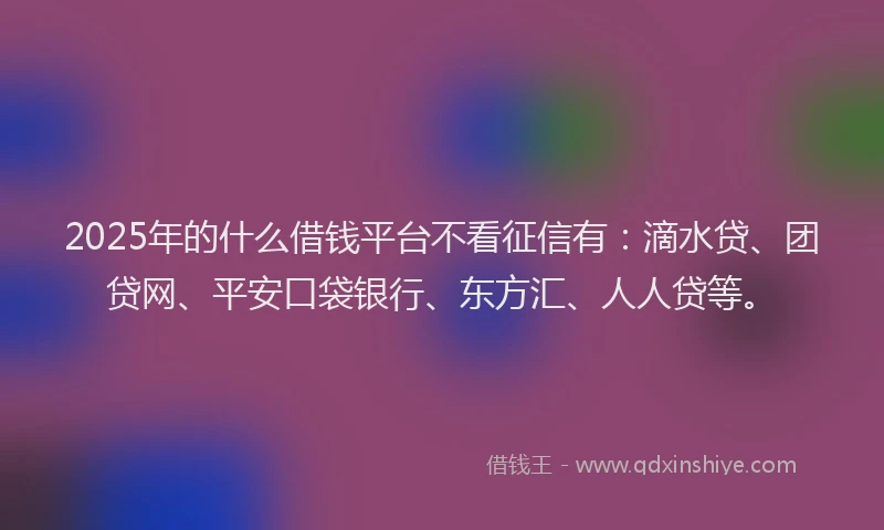2025年的什么借钱平台不看征信有：滴水贷、团贷网、平安口袋银行、东方汇、人人贷等。
