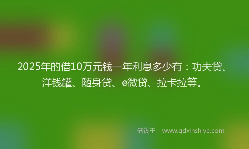 2025年的借10万元钱一年利息多少有：功夫贷、洋钱罐、随身贷、e微贷、拉卡拉等。