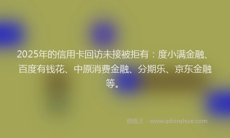 2025年的信用卡回访未接被拒有：度小满金融、百度有钱花、中原消费金融、分期乐、京东金融等。