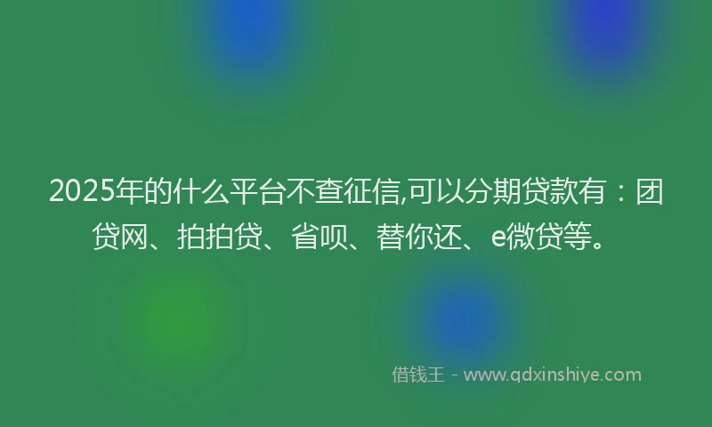 2025年的什么平台不查征信,可以分期贷款有：团贷网、拍拍贷、省呗、替你还、e微贷等。