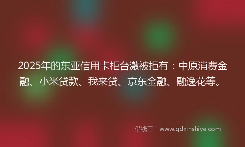 2025年的东亚信用卡柜台激被拒有：中原消费金融、小米贷款、我来贷、京东金融、融逸花等。