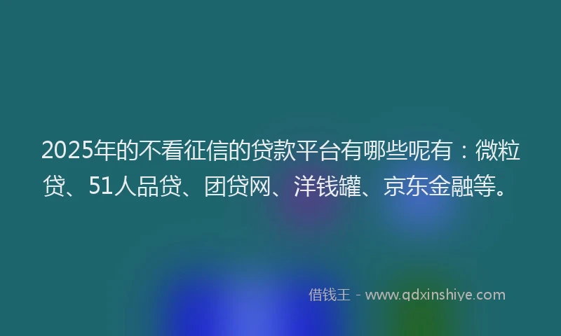2025年的不看征信的贷款平台有哪些呢有：微粒贷、51人品贷、团贷网、洋钱罐、京东金融等。