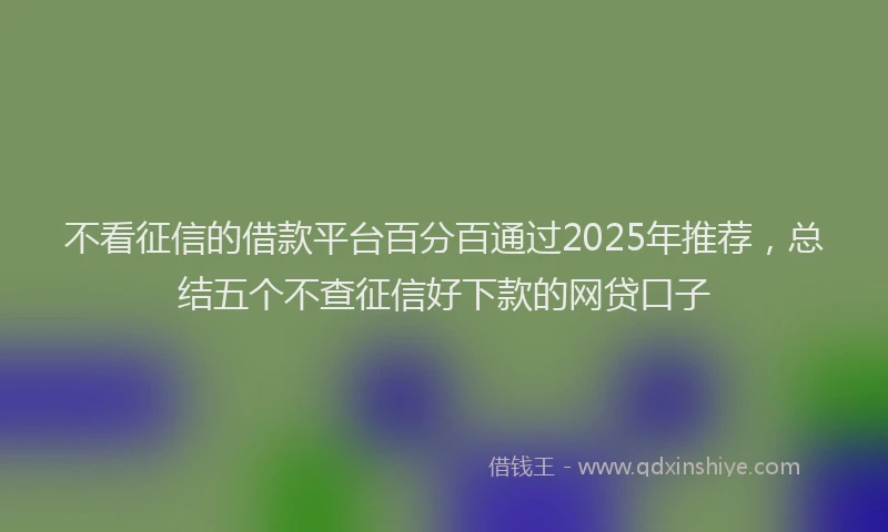 不看征信的借款平台百分百通过2025年推荐，总结五个不查征信好下款的网贷口子