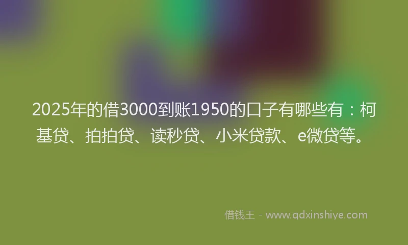 2025年的借3000到账1950的口子有哪些有：柯基贷、拍拍贷、读秒贷、小米贷款、e微贷等。
