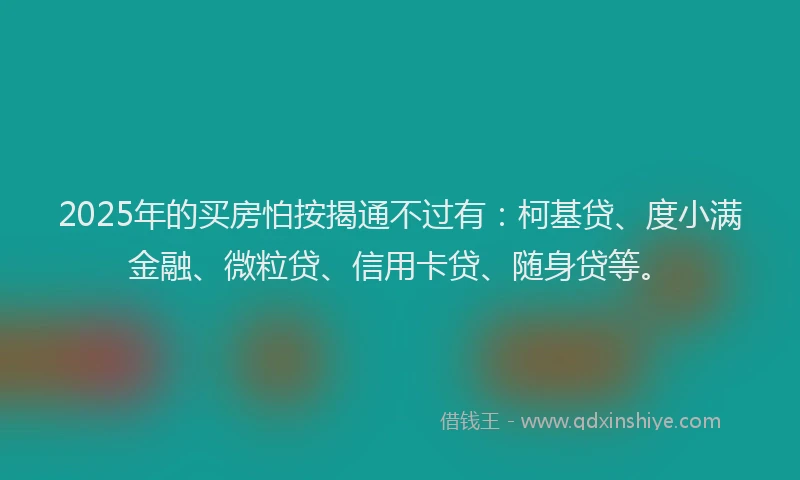 2025年的买房怕按揭通不过有：柯基贷、度小满金融、微粒贷、信用卡贷、随身贷等。