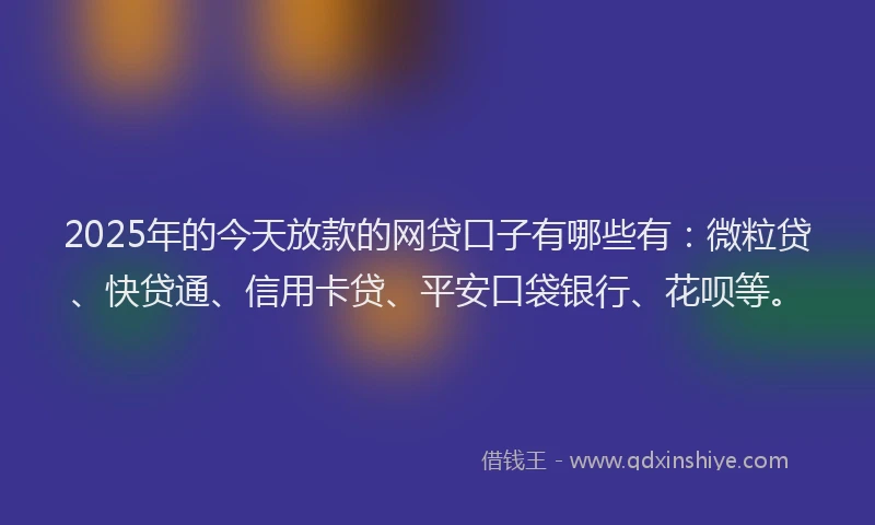 2025年的今天放款的网贷口子有哪些有：微粒贷、快贷通、信用卡贷、平安口袋银行、花呗等。