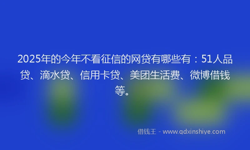 2025年的今年不看征信的网贷有哪些有：51人品贷、滴水贷、信用卡贷、美团生活费、微博借钱等。