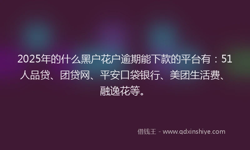 2025年的什么黑户花户逾期能下款的平台有:51人品贷、团贷网、平安口袋银行、美团生活费、融逸花等。
