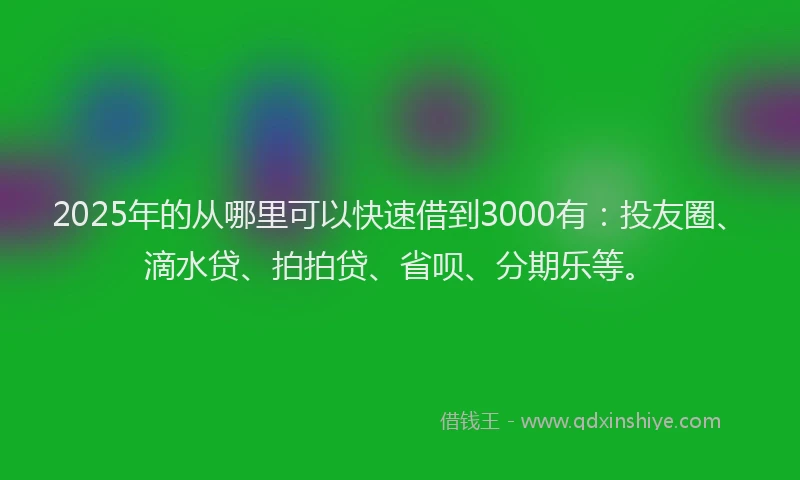 2025年的从哪里可以快速借到3000有：投友圈、滴水贷、拍拍贷、省呗、分期乐等。