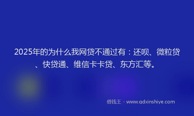 2025年的为什么我网贷不通过有：还呗、微粒贷、快贷通、维信卡卡贷、东方汇等。