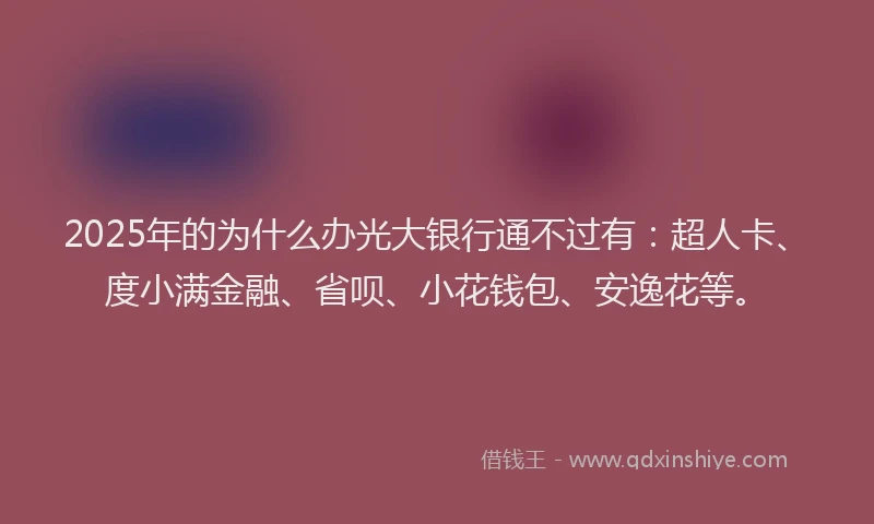 2025年的为什么办光大银行通不过有：超人卡、度小满金融、省呗、小花钱包、安逸花等。