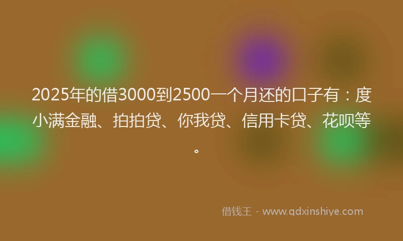 2025年的借3000到2500一个月还的口子有：度小满金融、拍拍贷、你我贷、信用卡贷、花呗等。
