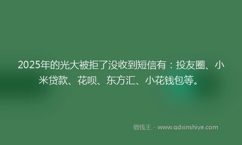 2025年的光大被拒了没收到短信有：投友圈、小米贷款、花呗、东方汇、小花钱包等。