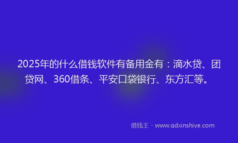 2025年的什么借钱软件有备用金有：滴水贷、团贷网、360借条、平安口袋银行、东方汇等。