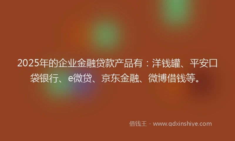 2025年的企业金融贷款产品有：洋钱罐、平安口袋银行、e微贷、京东金融、微博借钱等。