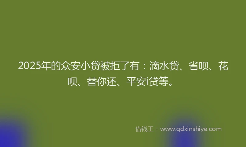 2025年的众安小贷被拒了有：滴水贷、省呗、花呗、替你还、平安i贷等。